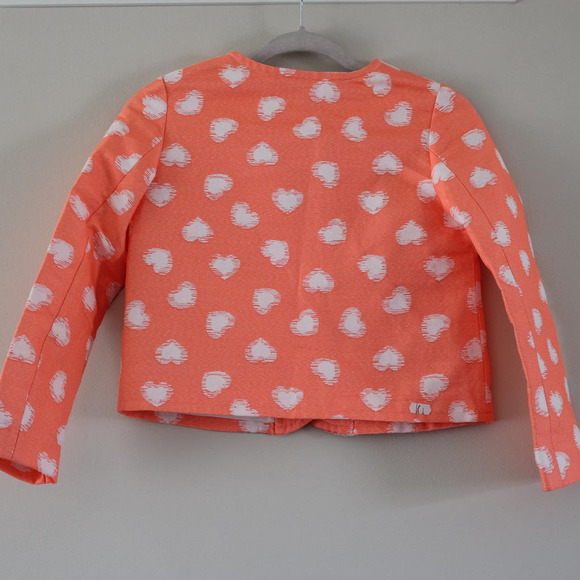 NWT Bonpoint Girl's Eden Jacket Neon Pink Orange Heart Textured Cotton 12 - Picture 4 of 7